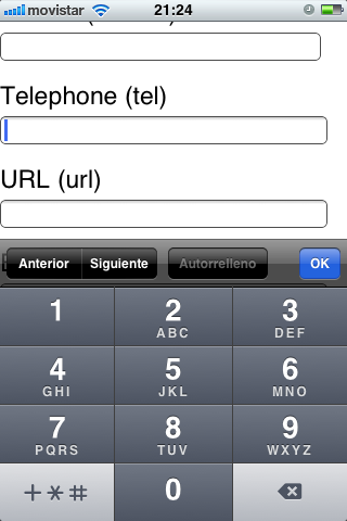 Captura de pantalla de un input tel en un iPhone