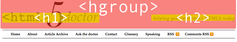 Captura de pantalla del blog de HTML5 doctor con el hgroup destacado